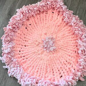 Handmade Crochet Pink Fluffy Dog Bed – Soft & Cozy Pet Mat (30” x 30”)